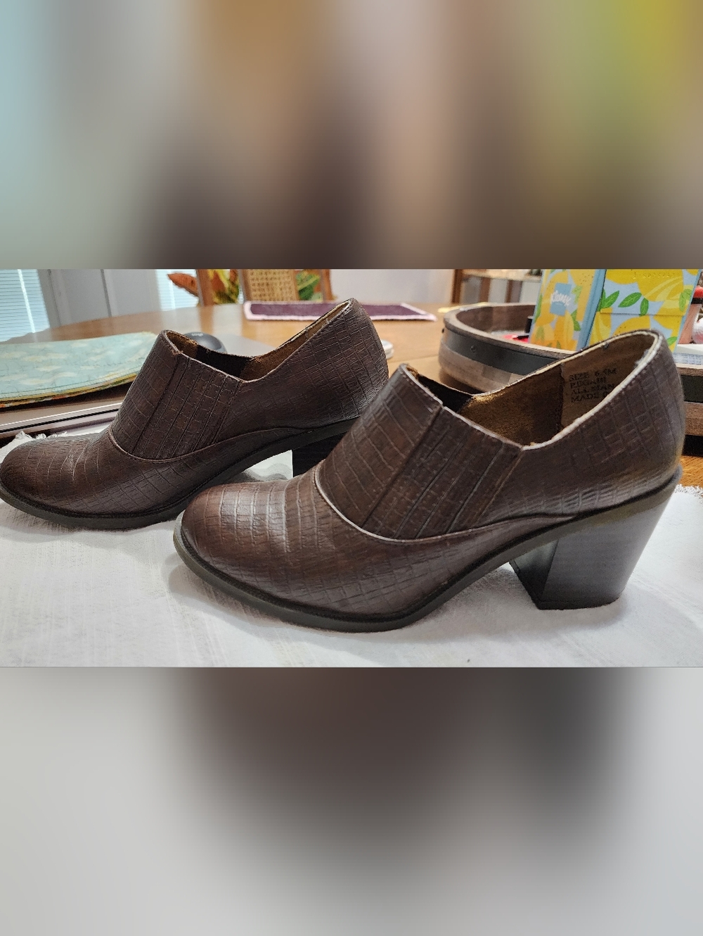 Brown Textured  Heeled Slip-On Shoes - Women